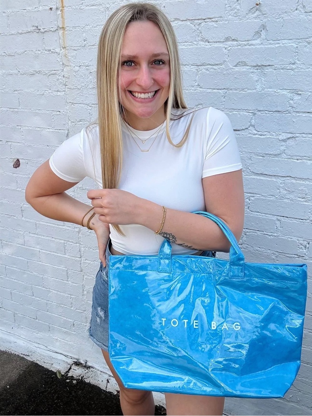 Blue Tote Bag - Shiny Tote Bag - Beach Bag